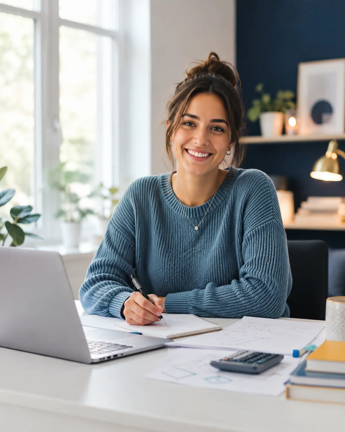 Adult learner smiling while preparing for a GCSE Maths exam